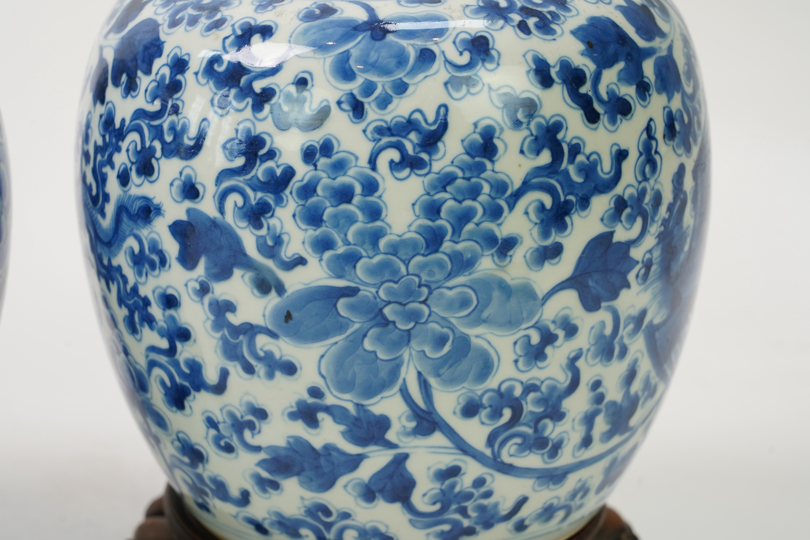 A pair of Chinese blue and white ‘phoenix’ jars, Kangxi period